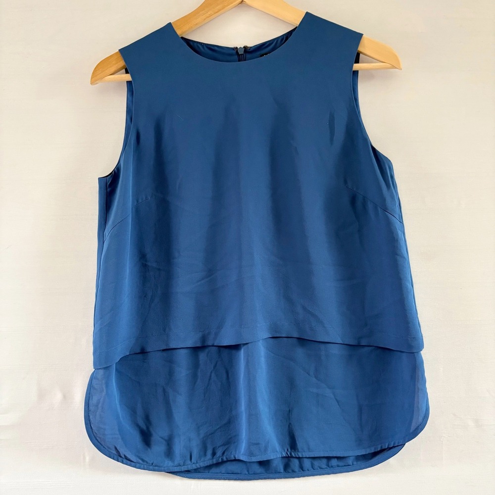 Theory Hodal Double GGT Blue Silk Sleeveless Blouse Top F012515R Womens Small